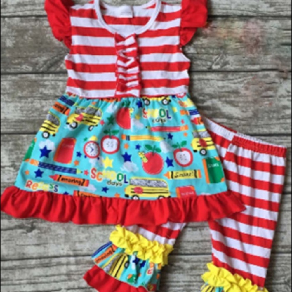 New Arrival Back to school Boutique 2pc Ruffle Set - Picture 3 of 7